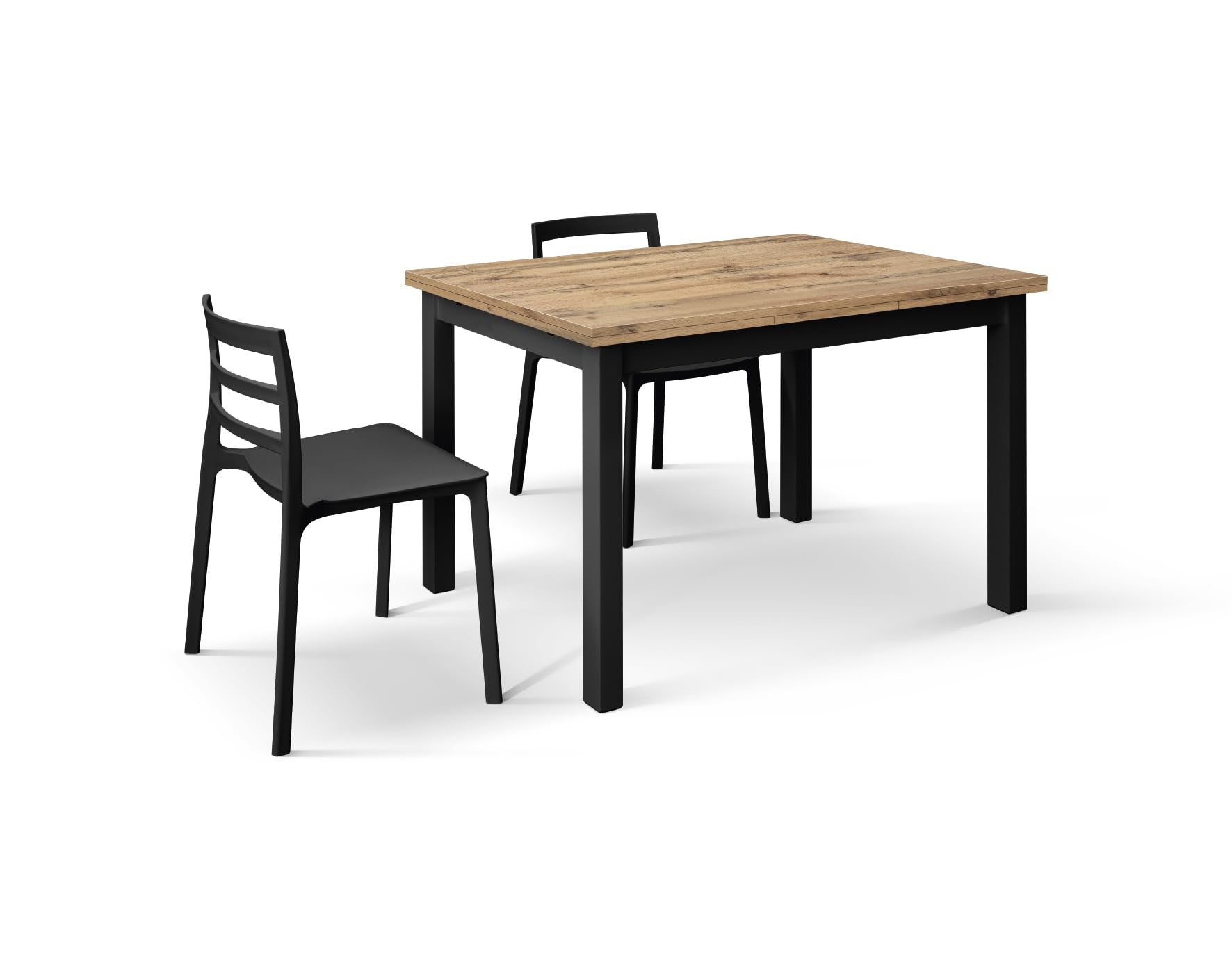 PAZZO DESIGN Tavolo allungabile Guido, Rovere Rustico, Gambe Nere, Tavolo Cucina, Tavolo Soggiorno, Made in Italy, 140x80x76,5 cm - id_2139