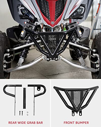 A & Utv Pro Front Bumper Guard & Rack Rear Wide Grab Bar Compatible With 2006-2022 Yamaha Raptor 700 / 700R Accessories #TOP1