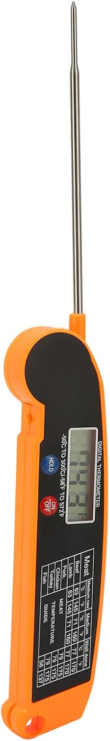 review BORDSTRACT Meat Thermometer, Compact Handheld Instant Read Insertion Meat Thermometer, Grill Food Thermometer for Kitchen, Picnic, Camping Grilling, Barbecue(Orange)