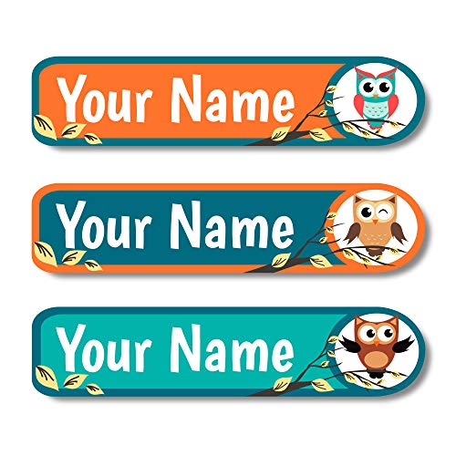 Lovable Labels Personalized Labels for Kids (45 Labels) - Waterproof Dishwasher Safe Peel and Stick Labels are Great for School Supplies Daycare Camp Bottles (What a Hoot)