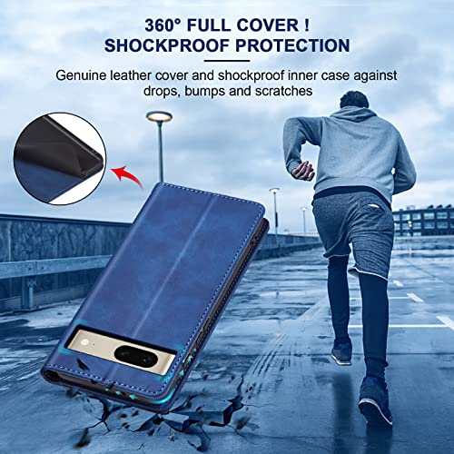 Image of Jasonyu Mobile Phone Case for Google Pixel 7 Leather Flip Foldable Shockproof Magnetic [Premium PU Leather] [Stand Function] [Card Slots] Protective Flip Case for Google Pixel 7 Blue