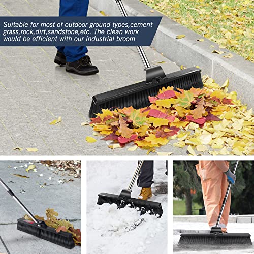 Hevol Push Broom, 24" Wide Floor Scrub Brush With Stiff Bristles And 57” Long Stainless Steel Handle, Garage Heavy Duty Broom Outdoor Push Broom For Bathroom Kitchen Yard Patio Deck, Black #TOP6