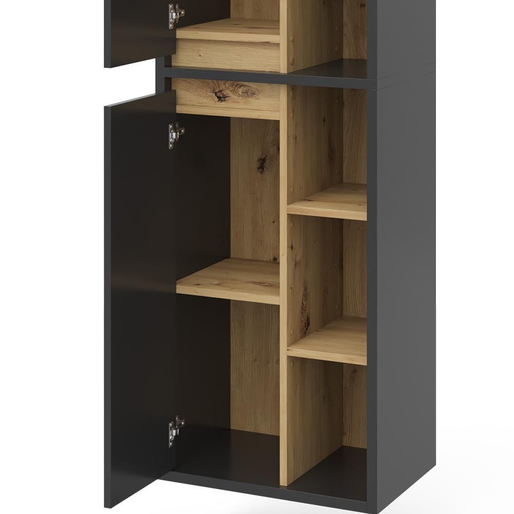 Vicco Armadio per il bagno Viola, Antracite, 50 x 170 cm con ante e vani a giorno, adatto al montaggio a parete e combinabile con altri mobili Viola
