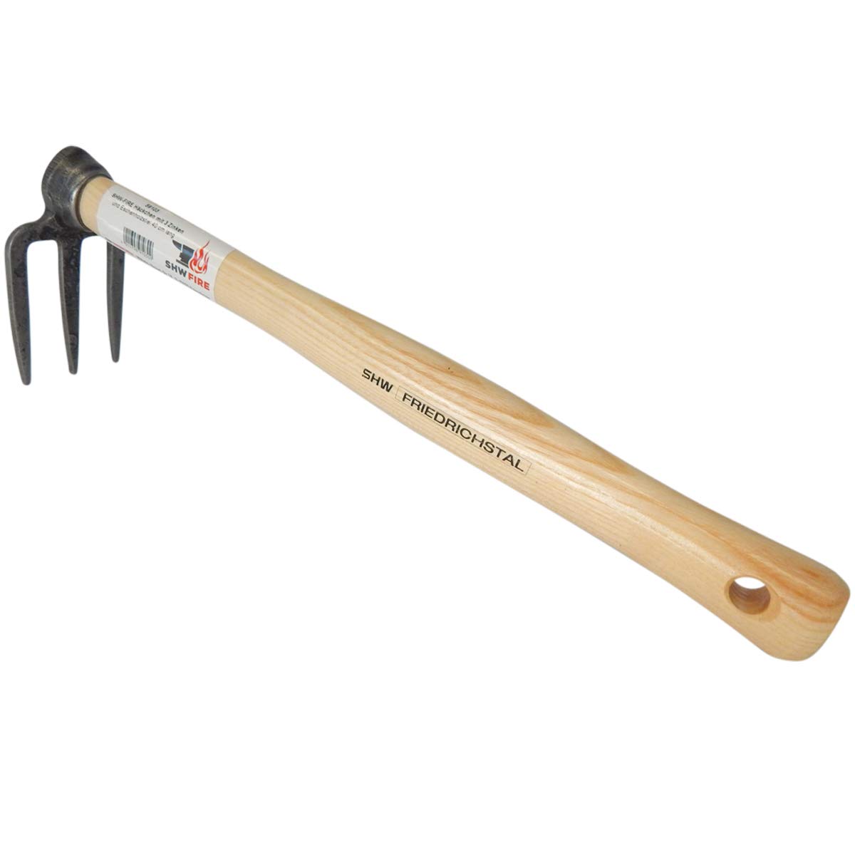 SHW-FIRE Handhacke: 3-Zinken Gartenhacke mit Eschenholzstiel - 40cm kurz - hochwertig geschmiedet