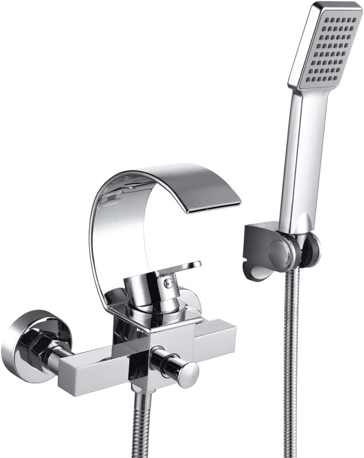 Hanpure Wall Mounted Bathtub Waterfall Faucet With Hand Shower Bath Tub Mixer Taps Lavatory Bath Shower Faucet with Shower Arm Mount Hole Bathroom Shower System Set Ceramic Valve Included