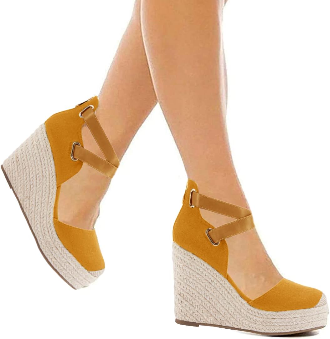 PiePieBuy Womens Wedge Espadrille Ankle Strap Closed Cap Toe Platform Heeled Sandals - Image 2