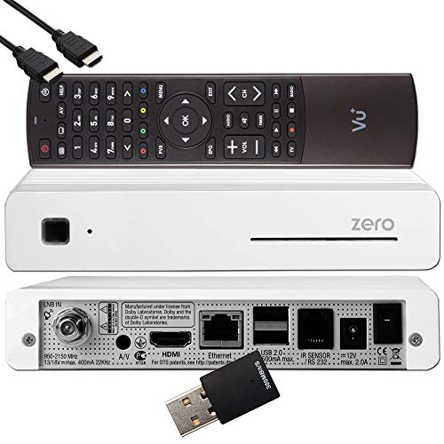 VU+ Zero HW Version 2   1 sintonizador DVB S2 FullHD E2 Linux receptor, YouTube, receptor satélite con función de grabación, lector de tarjetas, multimedia, HDMI EasyMouse, lápiz WiFi 300Mbit, blanco