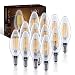 (12 Pack) 60-Watt Equivalent LED E12 Candelabra Base B11 Dimmable Clear Filament Vintage Style Light Bulb 2700K Warm White Decorative 60W LED Chandelier Ceiling Fan Bulbs.
