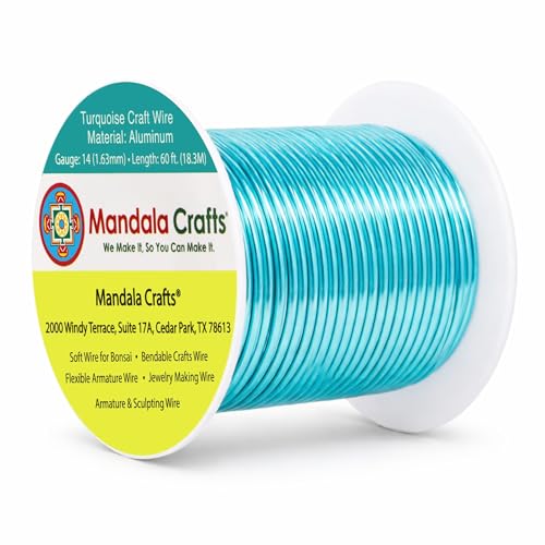 Image of Mandala Crafts 14 Gauge Turquoise Anodized Aluminum Craft Wire, 60 FT | Colored, Flexible, Bendable, for Bonsai, Armature, Sculpting, Wire Wrapping, Jewelry Making, Weather & Tarnish Resistant