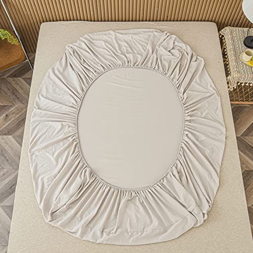 King Size Beige Sheet Set Deep Pocket Bed Sheets Beige Grey Lace Ruffled Design Shabby Chic Bedding Luxury Fitted Sheet And Pillowcase Set #TOP6