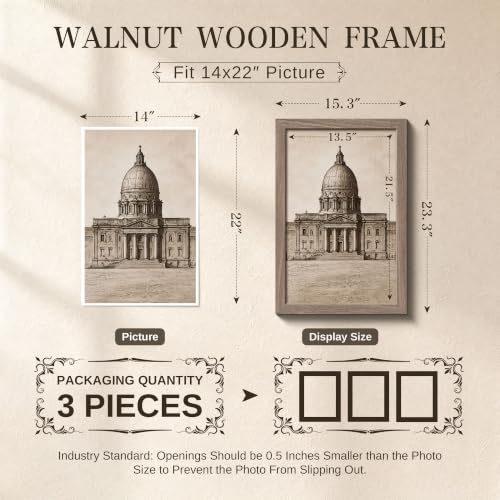 Image of VCK 14x22 Picture Frame Set of 3, Walnut Wood Frames for Wall Decor