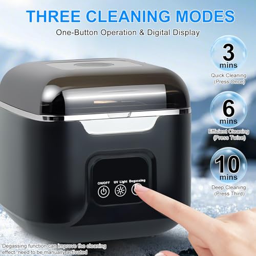 Image of PIGETALE Ultrasonic Retainer Cleaner Machine 48kHz, 240ML, 24W, 3 Modes | Dental Cleaning Pod Denture Mouth Guard Aligner Night Guard Braces Toothbrush Heads Jewelry UV Cleaner with Digital Timer