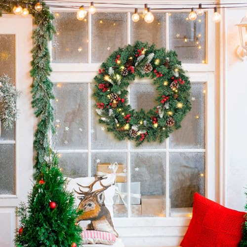 MACTING-24inch-Christmas-Wreaths-for-Front-Door8-Lighting-Mode-Artificial-Wreath-with-Lights-Battery-Operated-Indoor-Outdoor-Winter-Christmas-Wreaths-with-Red-Berries-Pine-Cones-and-Pine-Ornaments MACTING 24inch Christmas Wreaths for Front Door8 Lighting Mode Artificial Wreath with Lights Battery Operated Indoor Outdoor Winter Christmas Wreaths with Red Berries Pine Cones and Pine Ornaments