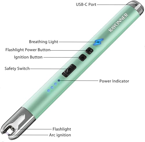 Miniatura 3 de RAYONNER Encendedor eléctrico para velas, encendedor recargable USB ARC (1 paquete, verde)