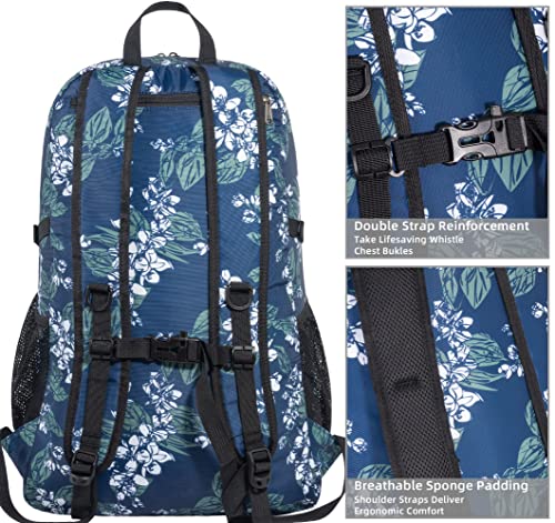 Tomule Camping Hiking Daypacks, 40L Lightweight Packable Hiking Backpack Travel Backpack For Women Men (Floral-Dark Blue) #TOP3