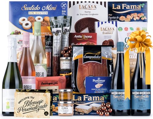 Cesta de Navidad Gourmet Sin Gluten 2025 (Lote 224) · Con Jamón, Brut, Vinos Faustino, Turrones, Ibéricos y Queso · Incluye Tarjeta Personalizable · Regalo Corporativo, Familiar o Personal