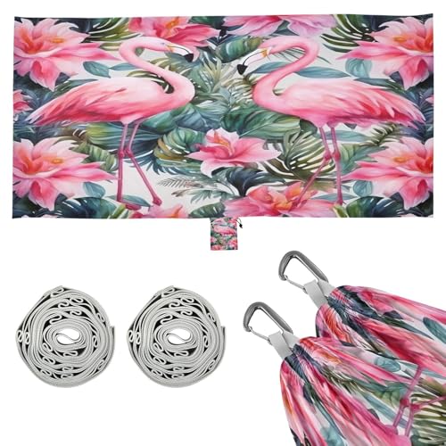 SDMKA Pink Flamingos Camping Hammock, 330 lbs with 2 Tree Straps, Carry Bag, Single Portable Hammock for Outdoor/Indoor, Hiking, Beach, Backpacking, Travel