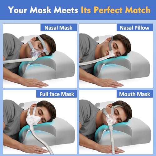 Image of CPAP Cervical Pillow for Side Sleepers - Reduce Mask Air Leaks & Pressure, Ergonomic Neck Support for Pain Relief, Dual-Height Memory Foam Pillow with Cooling Cover for Side, Back & Stomach Sleepers