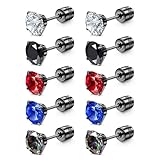 YADOCA 5Pairs Threadless Flat Back Earrings for Men Women Hypoallergenic Surgical Stainless Steel Earrings Studs Rainbow Cubic Zirconia Piercing Sleeper Earrings Set for Cartilage Black Tone