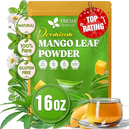 Image of FreshDrinkUS, Premium 16oz Mango Leaves Powder, 100% Natural & Pure, Herbal Tea, Daily Infusion Botanical, No Sugar, No Caffeine, No Gluten, Vegan. Rich in Antioxidants.