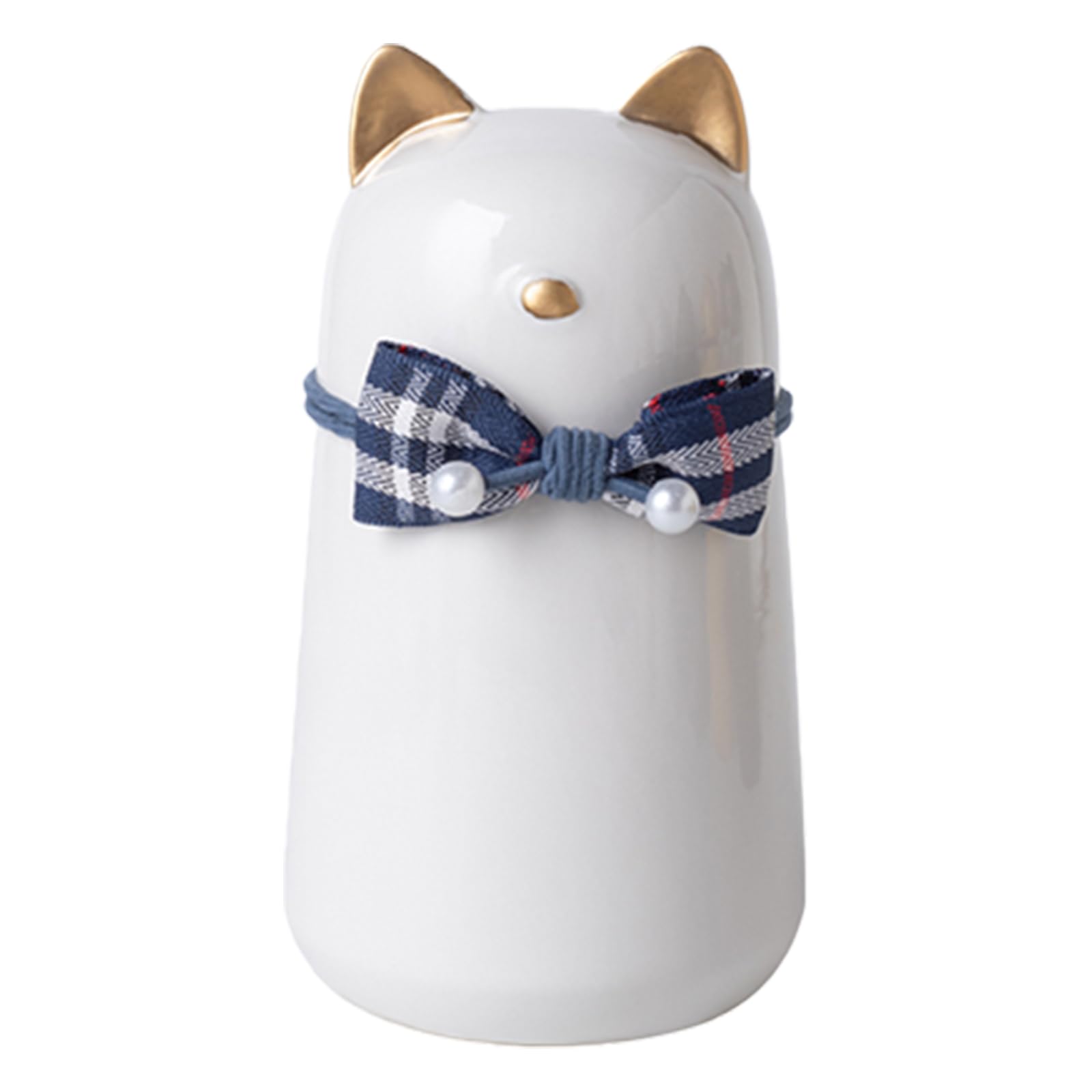 Duuclume Handcrafted Ceramic Cat Urn for Ashes,Bow Tie Cat Shaped Funeral Memorial Keepsake,Pet Urn for Indoor & Outdoor Use (Gold White)