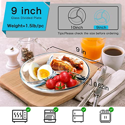 Nutriups Glass Divided Plate Plate With 3-Compartment Microwavable Glass Compartment Plate Glass Divided Serving Tray Glass Divided Dishes For Kitchen (9 Inch, 1 Pack) #TOP1