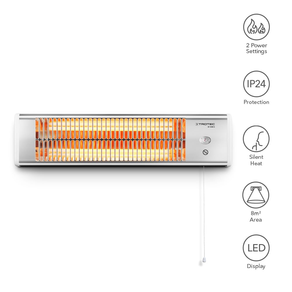 TROTEC Terassenheizstrahler Infrarot IR 1200 S – Heizleistung 600 W / 1200 W – Standgerät, Wandmontage