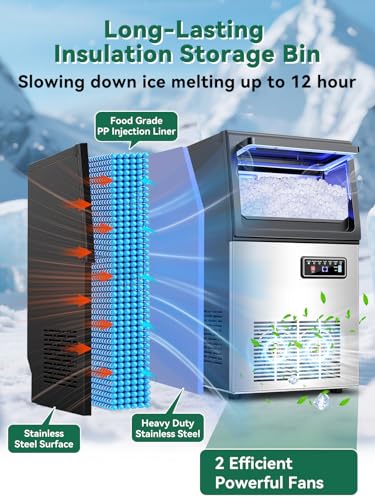 Image of Commercial Nugget Ice Maker Machine with 12Lbs Storage Bin, 70Lbs /24H Stainless Steel Undercounter /Freestanding Pellet Crushed Chewable Ice Maker with Self-Cleaning for Home, Party, Office