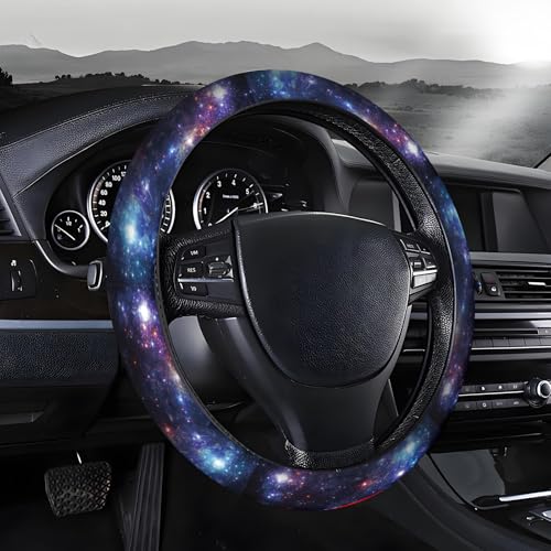 AOPEFNX Steering Wheel Covers for Car, Truck, and SUV, Cute Non-Slip Breathable Elastic Steering Wheel, Car Accessories, Universal 15 Inch Leather Cover for Men Women Galaxy Pattern