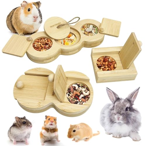 Hamiledyi 3 Pack Guinea Pig Foraging Toys Interactive Wooden Rabbit Enrichment Toys Hamster Hide Treats Snuffle Puzzle Game for Chinchilla Bunny Rat Gerbil