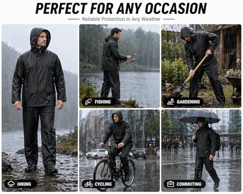 Image of Rain Suit For Men & Women Waterproof Heavy Duty Rain Gear Reflective Jacket for Fishing Outdoor Work Raincoats