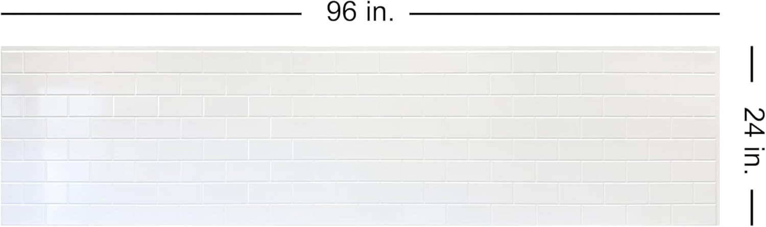 From Plain To Beautiful In Hours 129 Subway PVC 2' x 8' Glue-up Backsplash Panels (Covers / 32 sq.ft), Gloss White, 2 Piece