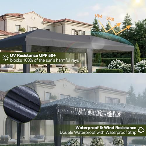Aoxun Pop Up Gazebo 3x6m with 6 Removable Sidewalls, Waterproof Instant 10x20ft Tent, UV Protected Large Heavy Duty Party Canopy for Outdoor Events and Weddings (Grey) - Image 4