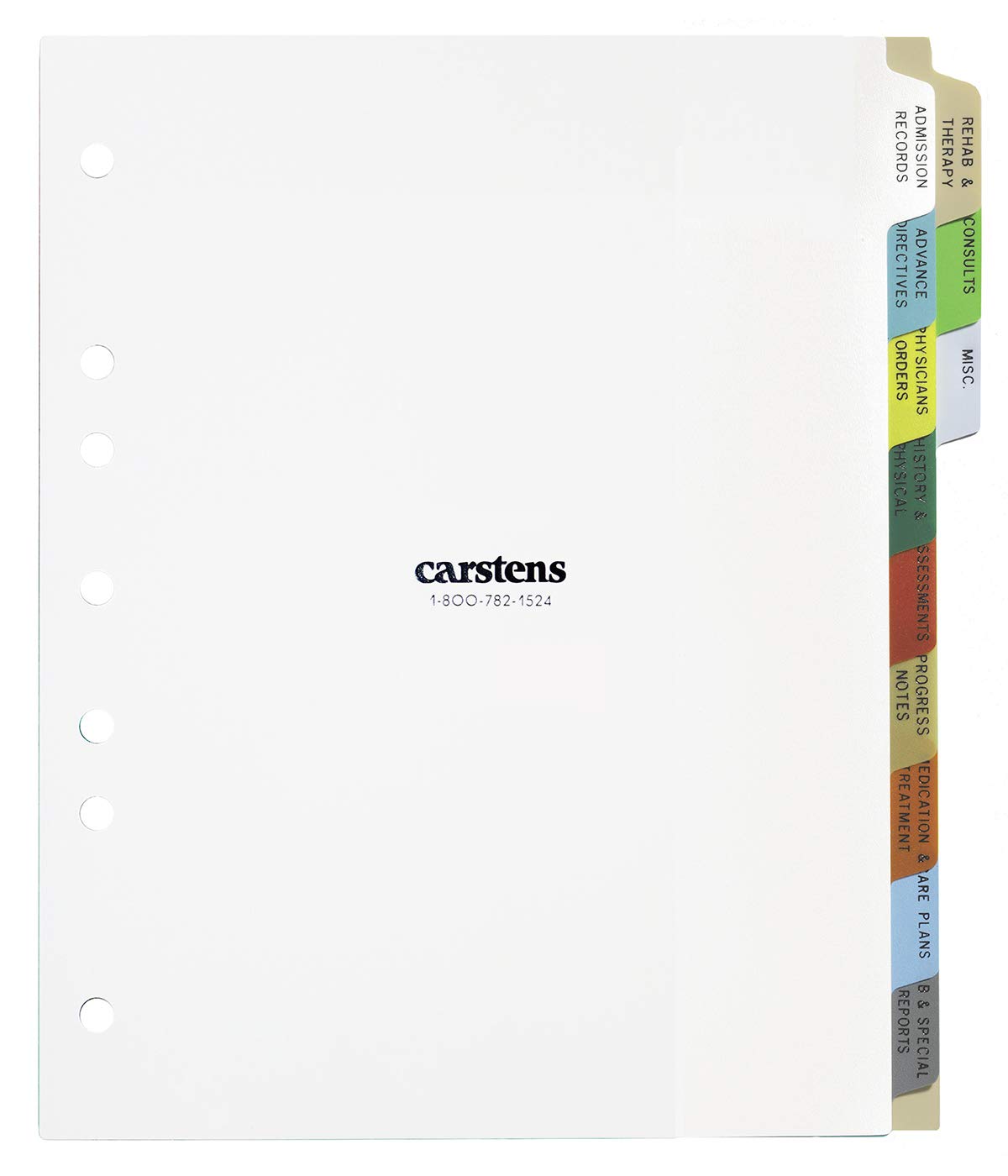 Carstens Heavy Duty Plastic Adult Medical Care Divider Set, 12-Tab, Multi-Color, for Side-Opening 3-Ring and 5-Ring Binders