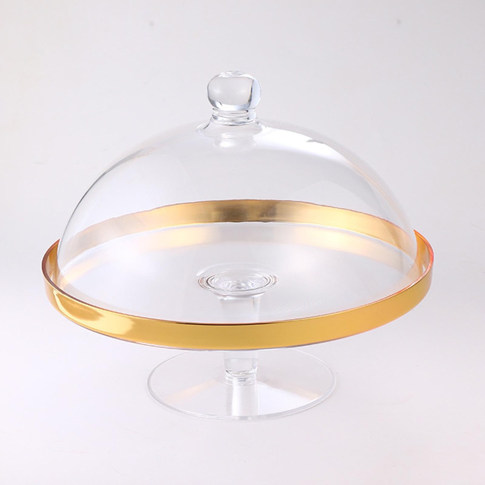 Homyl Soporte para Tartas de Acrílico con Cúpula, Bandeja para Tartas con Decoración Redonda, Bandeja para Postres para Fiestas Festivas, Cumpleaños Y Bodas, Gold Side L, Individual
