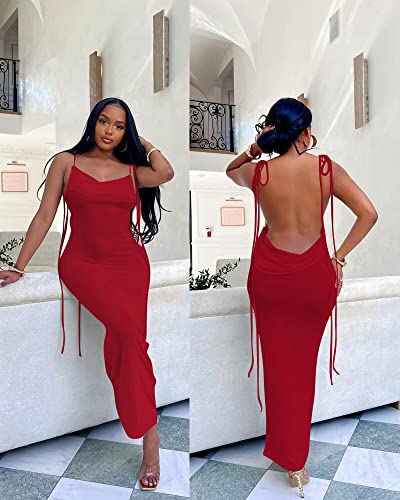 Image of Doweha Women Backless Cowl Neck Cocktail Going Out Dress Halter Slip Long Semi Formal Party 2026 Spring Summer Maxi Dress