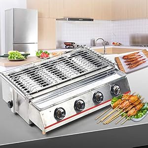 LPG-gasbarbecue met 4 vlammen, voor buiten, barbecue, picknick, rookvrije tafelgrill, in hoogte verstelbaar