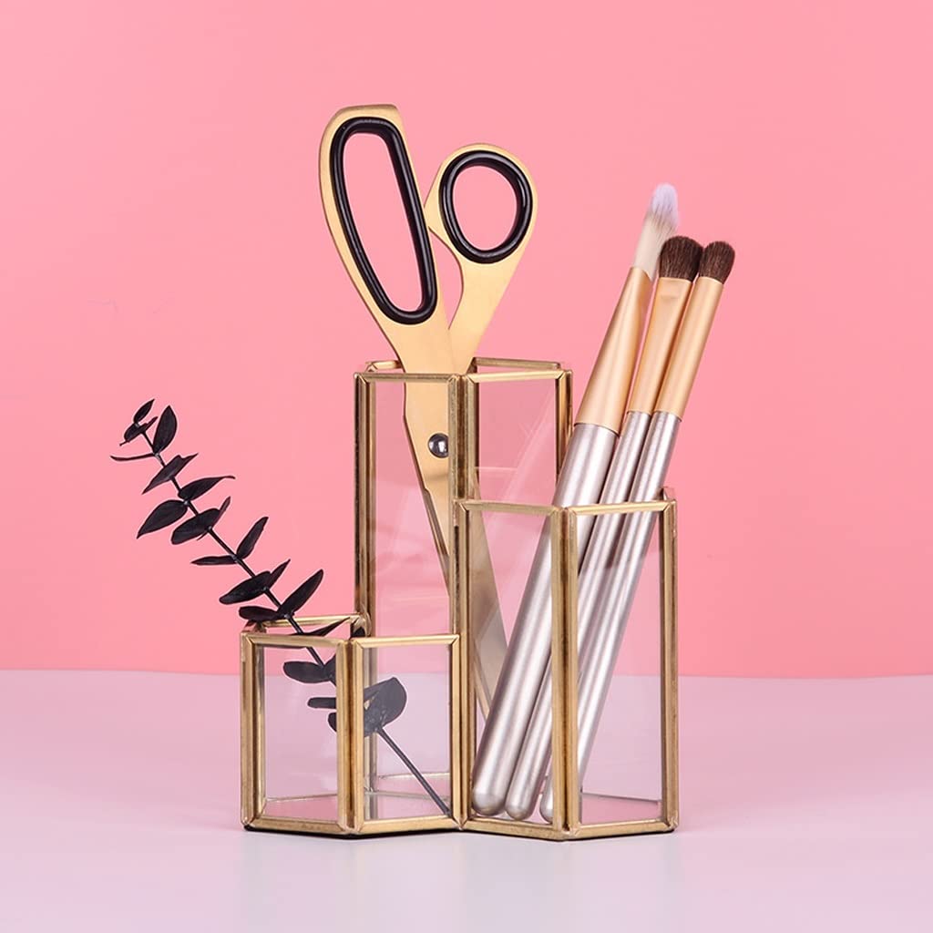 Stifteköcher Stifte Halter Gold Makeup Pinsel Holder Organizer, mit 3 Fächern, Stifthalter for Schreibtisch for Zuhause, Büro und Schule Schreibtisch-Organizer