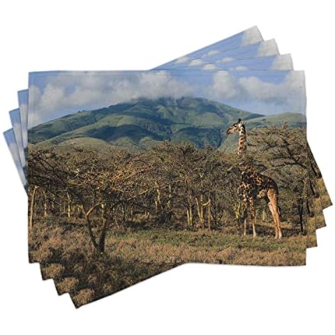 ABAKUHAUS Giraffe Trees Washable Placemats Set Cover