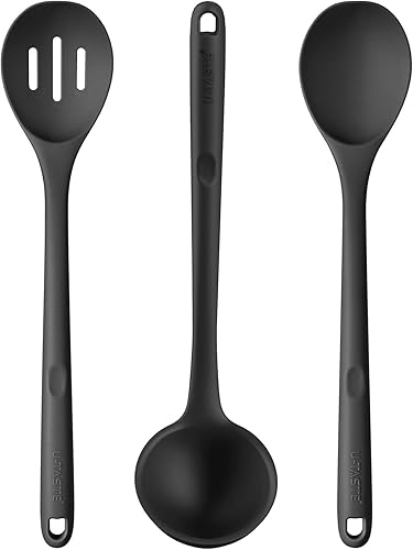 U-Taste Cuchara de cocina sólida y ranurada de silicona resistente al calor de 600 ℉, sin BPA para mezclar y servir, y cucharón de sopa de silicona