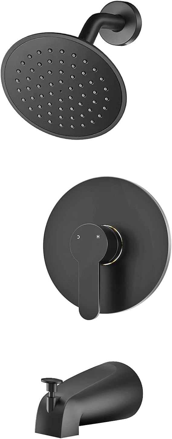 WRISIN Black Shower Faucet Set with Tub Spout, Black Shower Head and