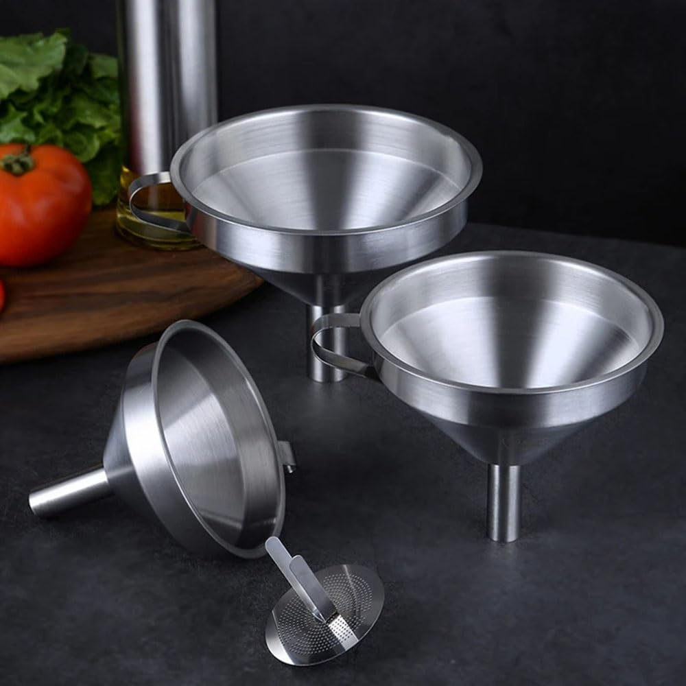 Embudo De Acero Inoxidable, Embudo For Líquidos De Aceite De Cocina, Embudo De Metal con Filtro Desmontable, Embudo De Boca Ancha For Enlatar Herramientas De Cocina, Plateado (Size : Mini Without Fil