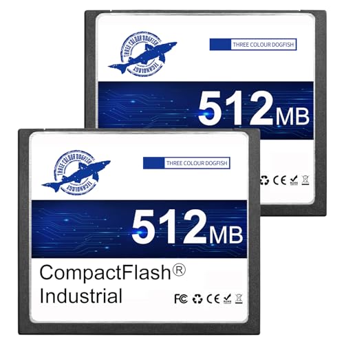 Dogfish 2 Pack 512MB Tarjeta de Memoria Compact Flash Industrial CF Memory Card Tipo I de Alto Rendimiento FAT16 para Equipos Industriales y Cámaras Digitales Antiguas