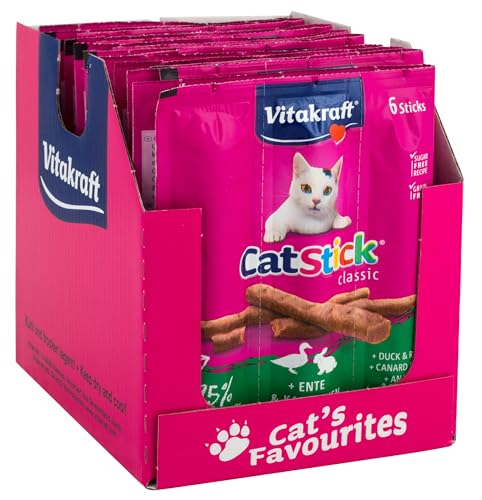 Vitakraft Cat Stick Classic, snack gatto, bastoncino con carne, con anatra e coniglio, confezione scorta (10x 36g)