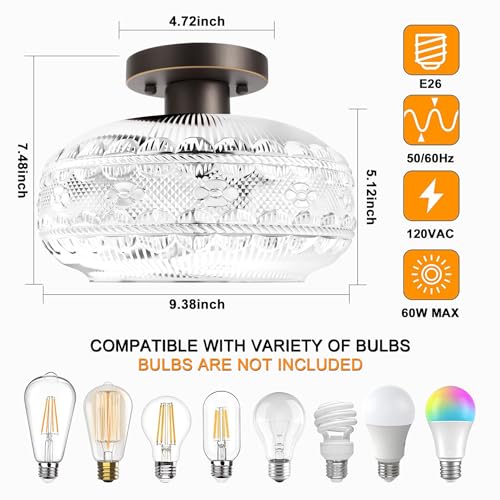 Apoto 3028C Semi Flush Mount Ceiling Light Fixture,Oil Rubbed Bronze Kitchen Lighting Fixtures Ceiling thumb #2