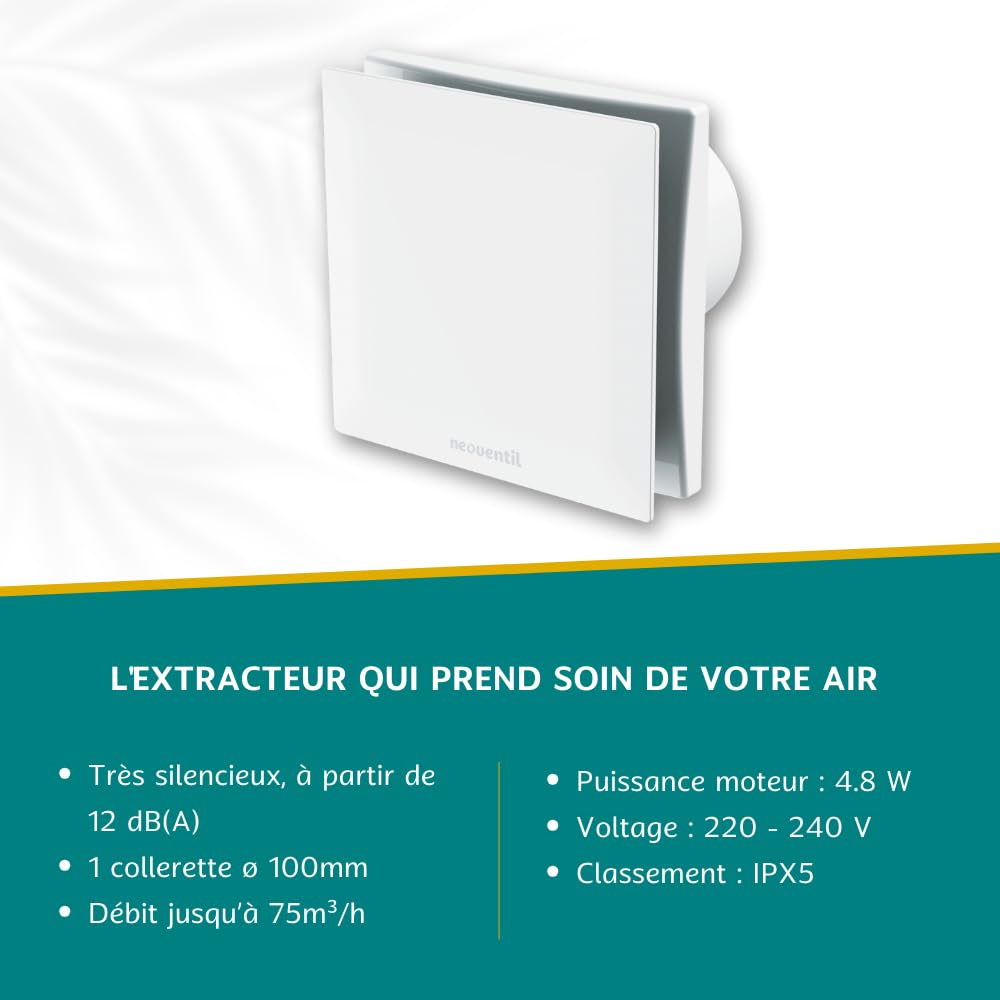 BELEN H - V1 - Extracteur d'air Intermittent pour Salle de Bain, WC et Cuisine - Détection d'Humidité avec Minuterie Intégrée - Silencieux - Résistant à l'Eau - Installation Murale et Plafond