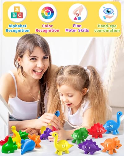 Image of BeFunky 26PCS Dinosaur Alphabet Learning Toys for Toddlers Kids, Montessori Educational Toys Gifts for 3 4 5 Year Old Boy Girl, Preschool Toddler Travel Activities, Double Sided ABC Matching Game