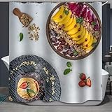 okoikfc Duschvorhang 100x200 cm Kuchen Obst, 3D Duschvorhang Anti-Schimmel Kuchen Obst, Shower Curtains Polyester Wasserdicht Duschvorhänge für Badezimmer, Bad Vorhang mit 12 Haken b1355