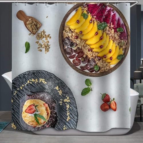 okoikfc Duschvorhang 100x200 cm Kuchen Obst, 3D Duschvorhang Anti-Schimmel Kuchen Obst, Shower Curtains Polyester Wasserdicht Duschvorhänge für Badezimmer, Bad Vorhang mit 12 Haken b1355