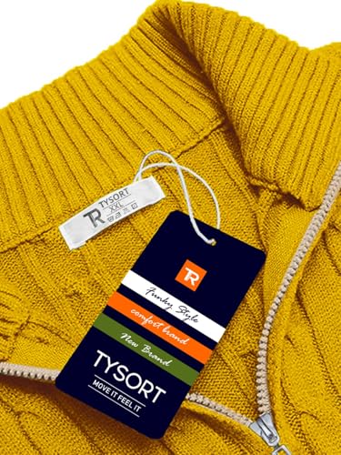 Image of TYSORT Men High Neck Zipper Full Sleeve Cable Knitted Winter Sweater,Cable Knit Sweater for Men